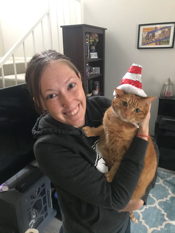 Finn Wearing His Christmas Hat